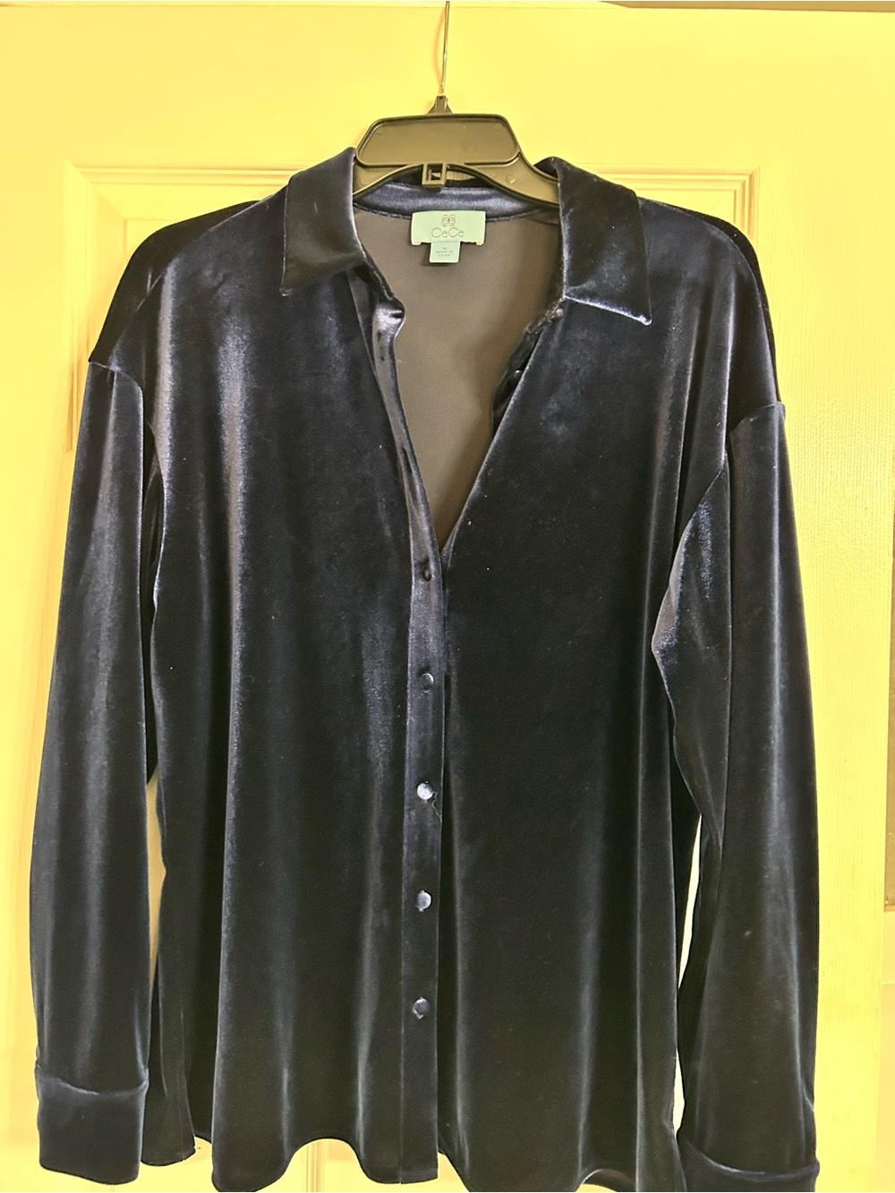 CeCe Velvet Button-Front Shirt in Deep Navy